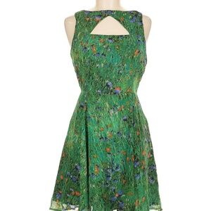 JACK Floral Green Sleeveless Dress with Keyhole Neckline